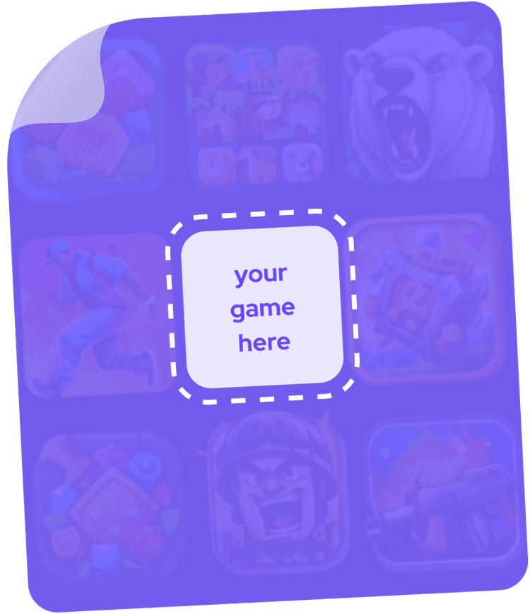 Grid of mobile game icons with an empty placeholder for your game.